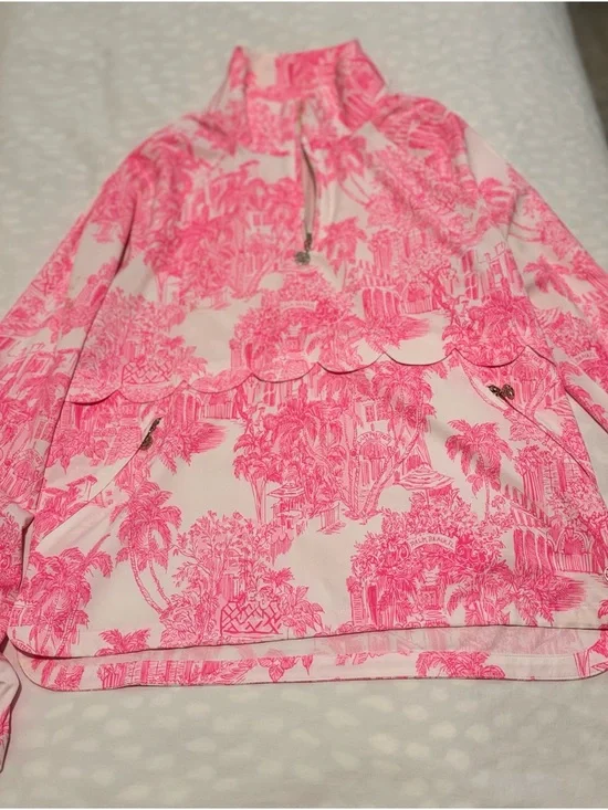 Lilly Pulitzer “Resort White Palm Beach Anniversary Toile” Quarter-Zip Pullover - Picture 2 of 4
